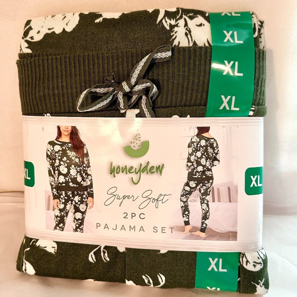 Honeydew Women's Super Soft 2 Piece Pajama Lounge Set Size XL Green Floral NEW